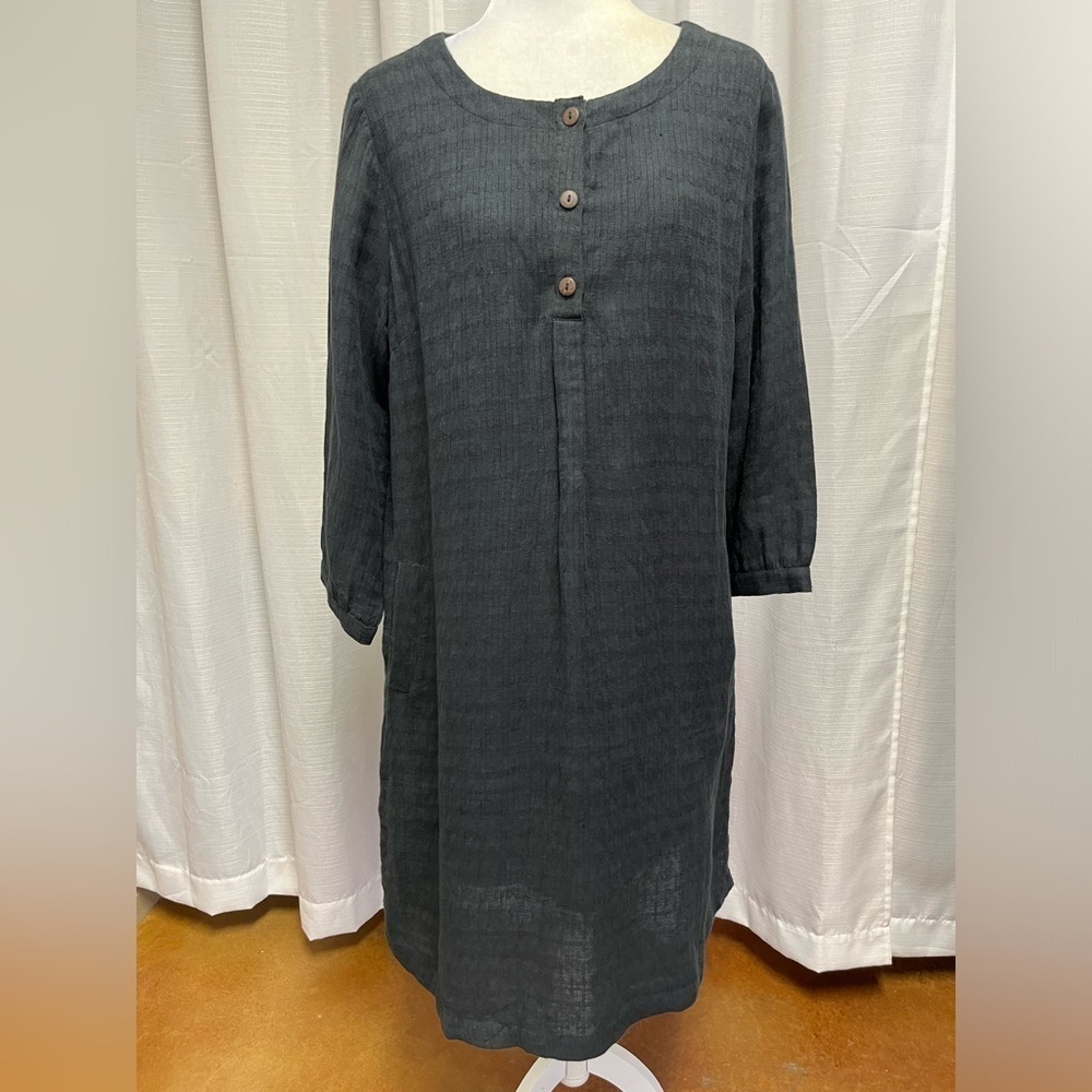 Soft Surroundings Linen Blend Marcellina Shirt Dress In Navy | Size Large